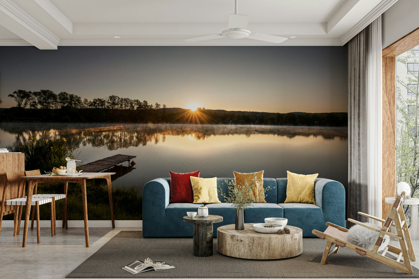Tranquil Sunrise Reflection Over Serene Lake Wall Mural