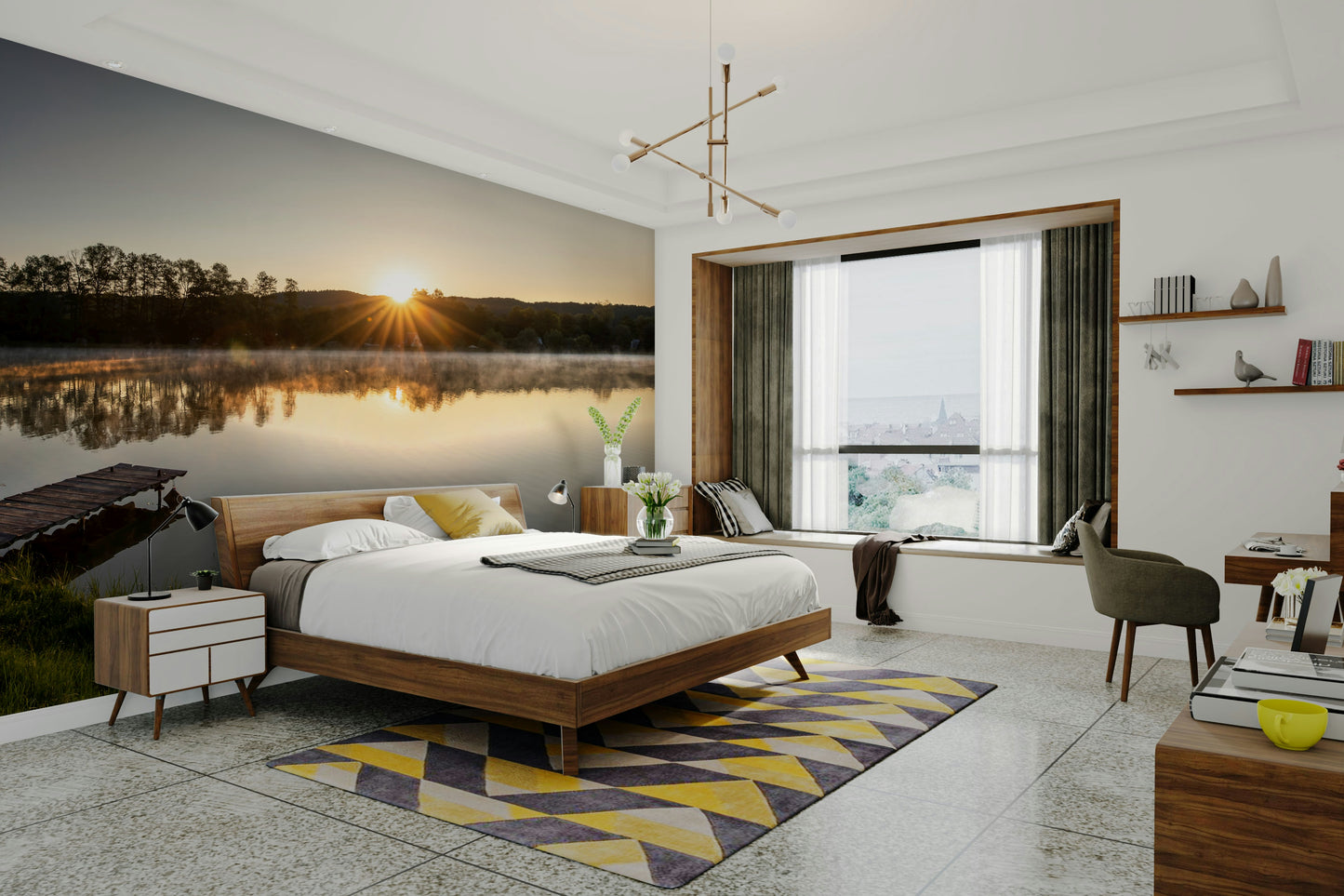 Tranquil Sunrise Reflection Over Serene Lake Wall Mural