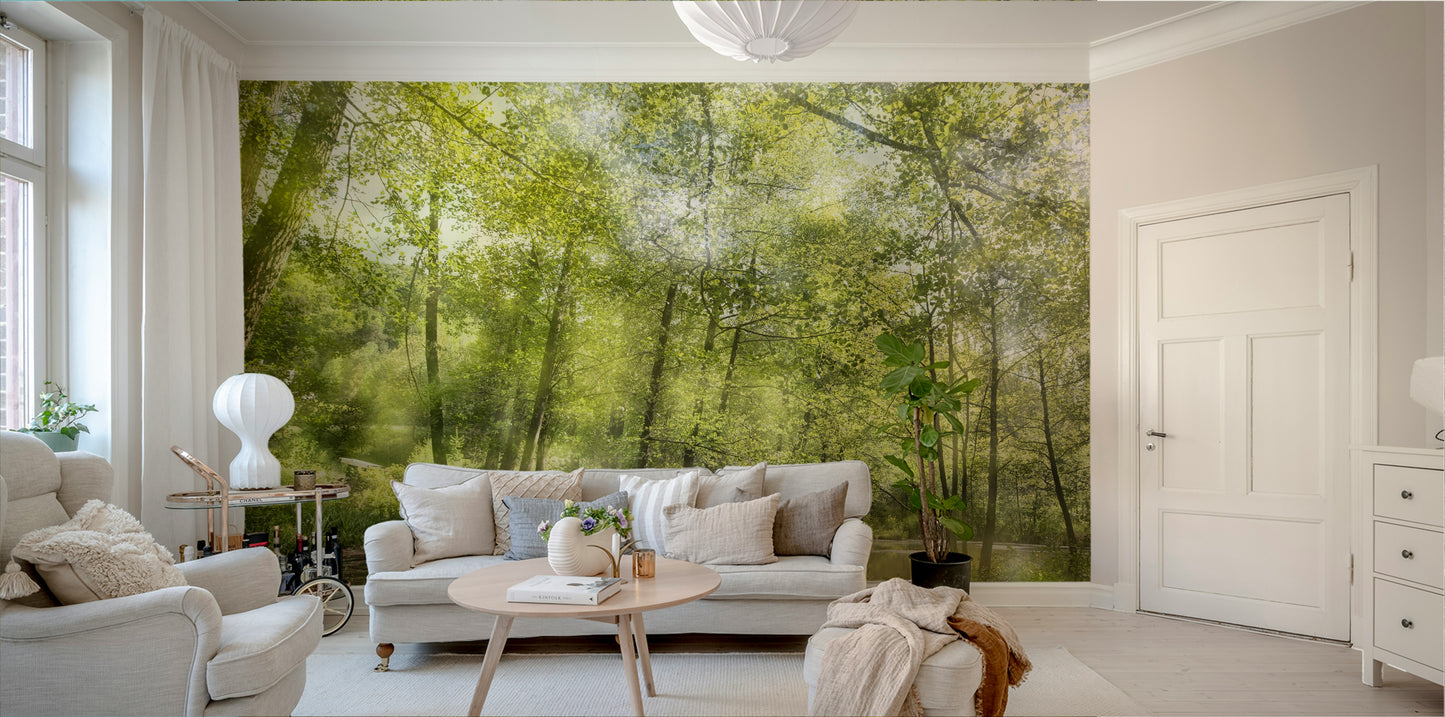 Tranquil Forest Reflection Art Print | Serene Nature Photography | Greenery Landscape Decor Wall Mural