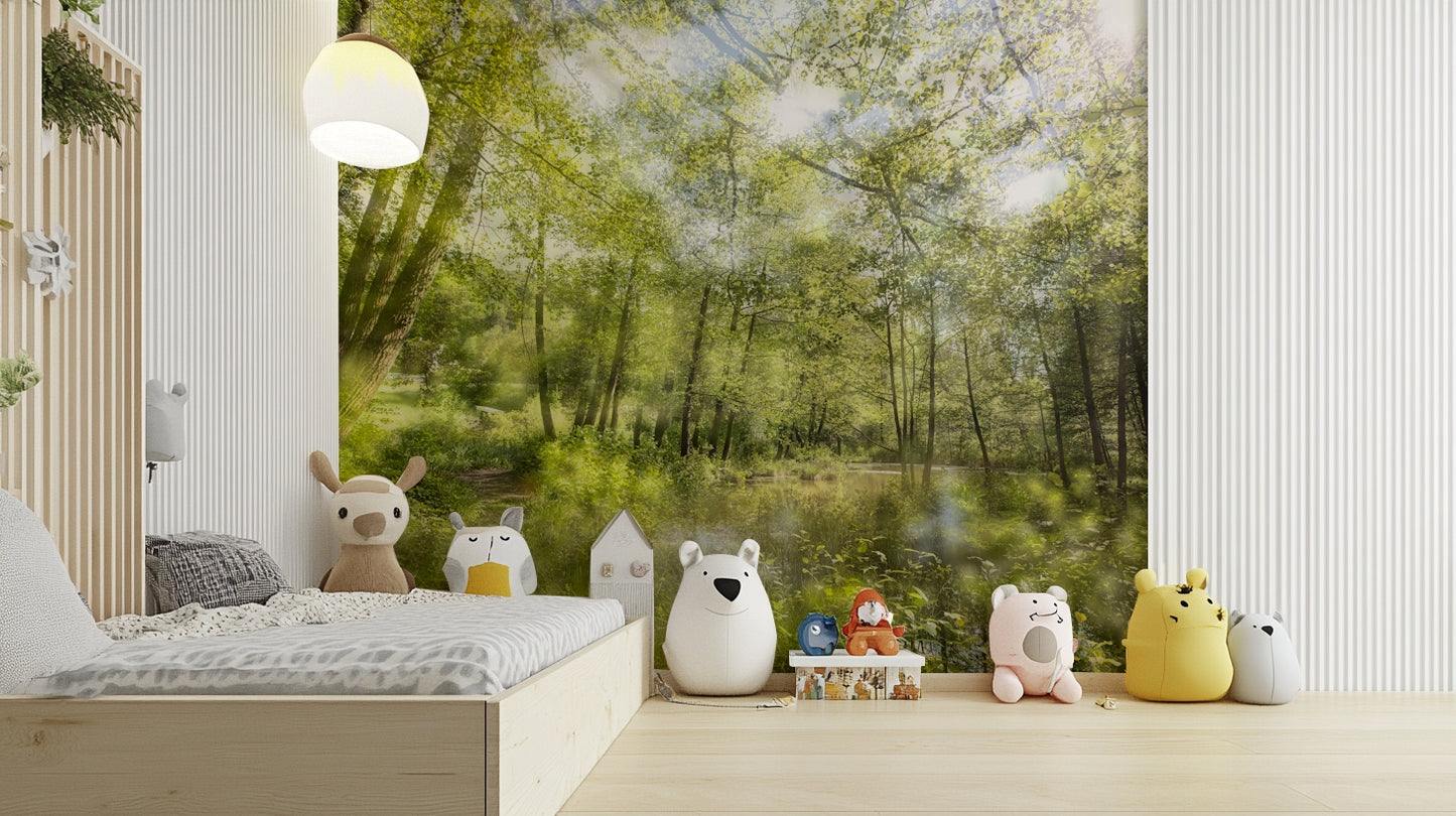 Tranquil Forest Reflection Art Print | Serene Nature Photography | Greenery Landscape Decor Wall Mural