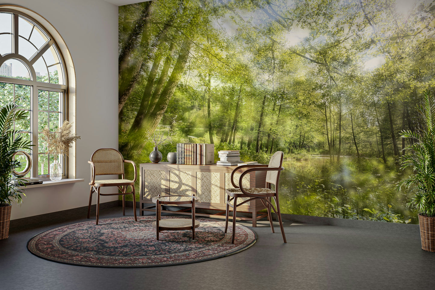 Tranquil Forest Reflection Art Print | Serene Nature Photography | Greenery Landscape Decor Wall Mural