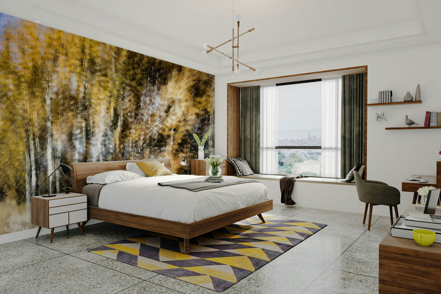 The wall mural is the main feature on a living room wall.

