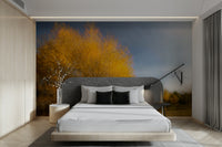 The decor is simple, letting the landscape art stand out.

