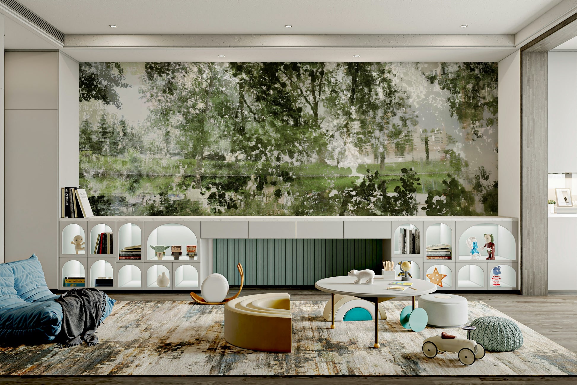 a serene abstract art mural

