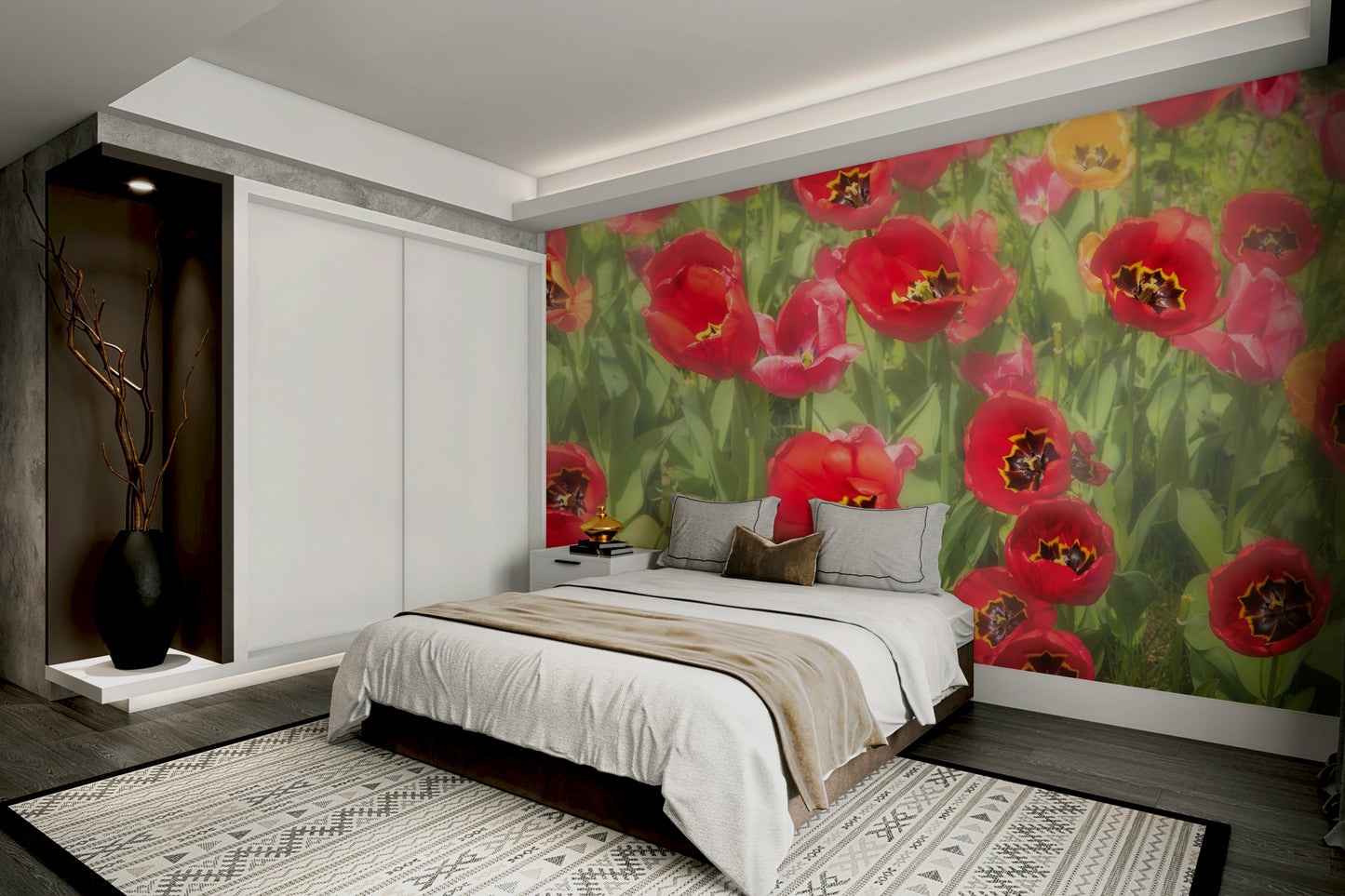 vibrant red tulip field photography wall mural

