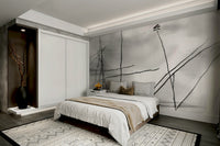 Wall mural with fine tree branches

