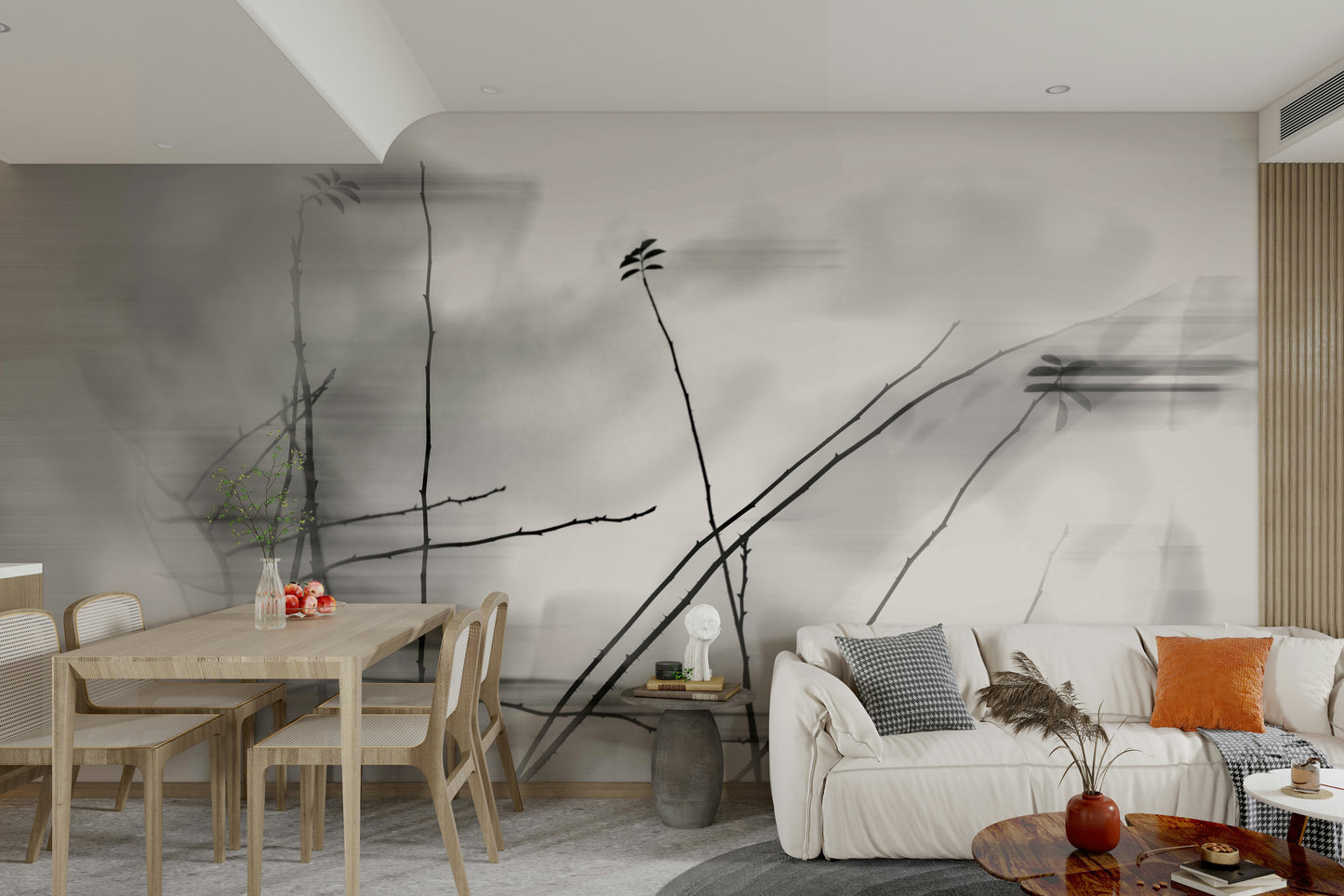 Neutral tone mural for quiet spaces
