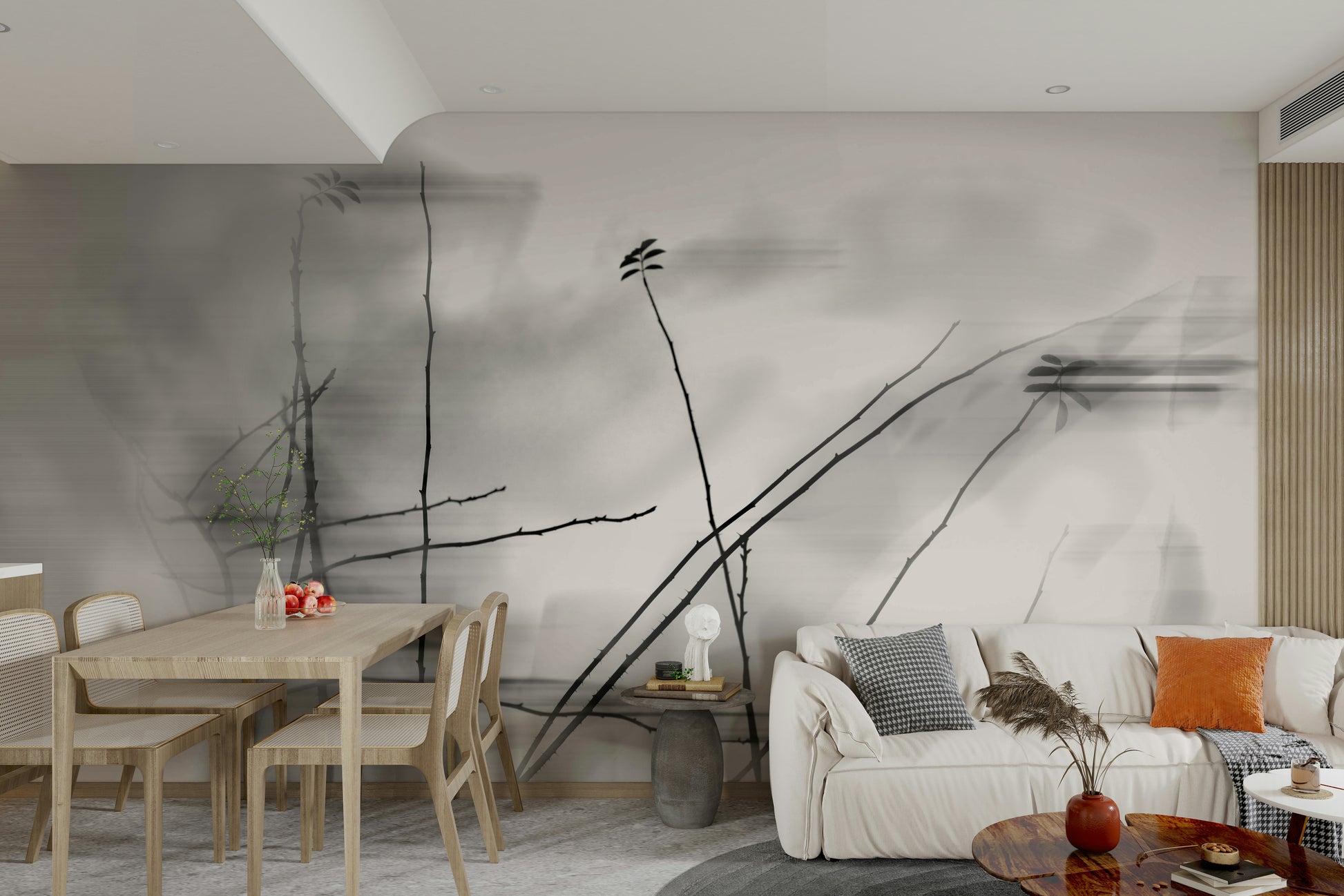 Neutral tone mural for quiet spaces
