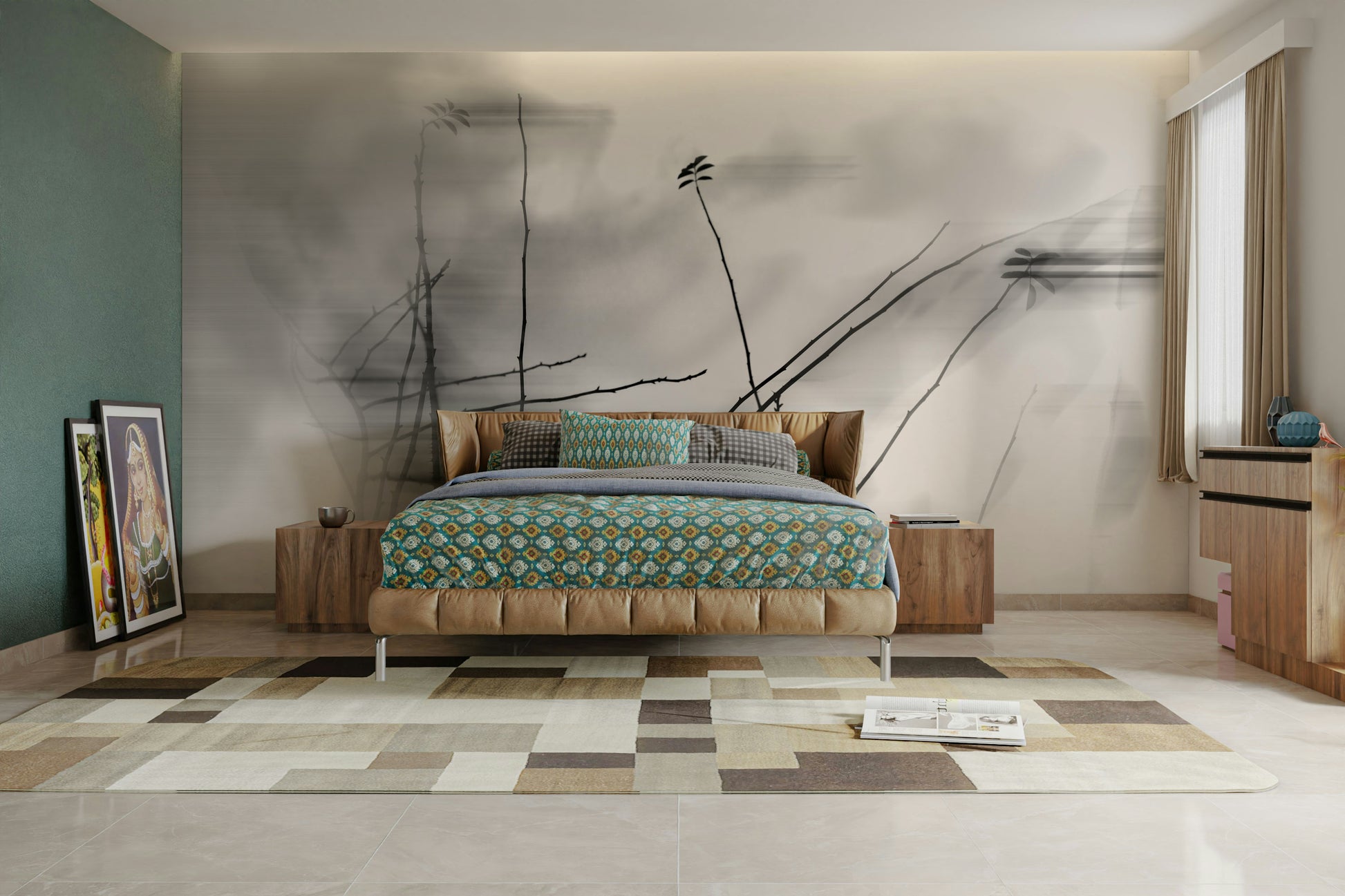 Simple botanical mural wallpaper
