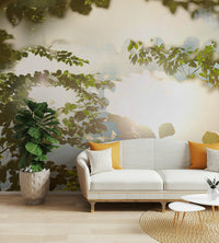 Leafy water reflection mural wallpaper
