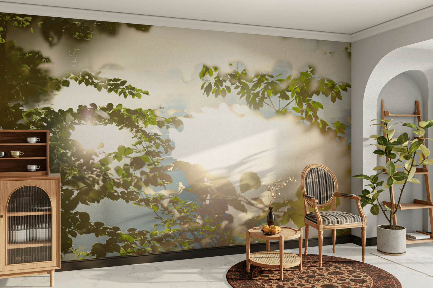 Still water with leaves wallpaper
