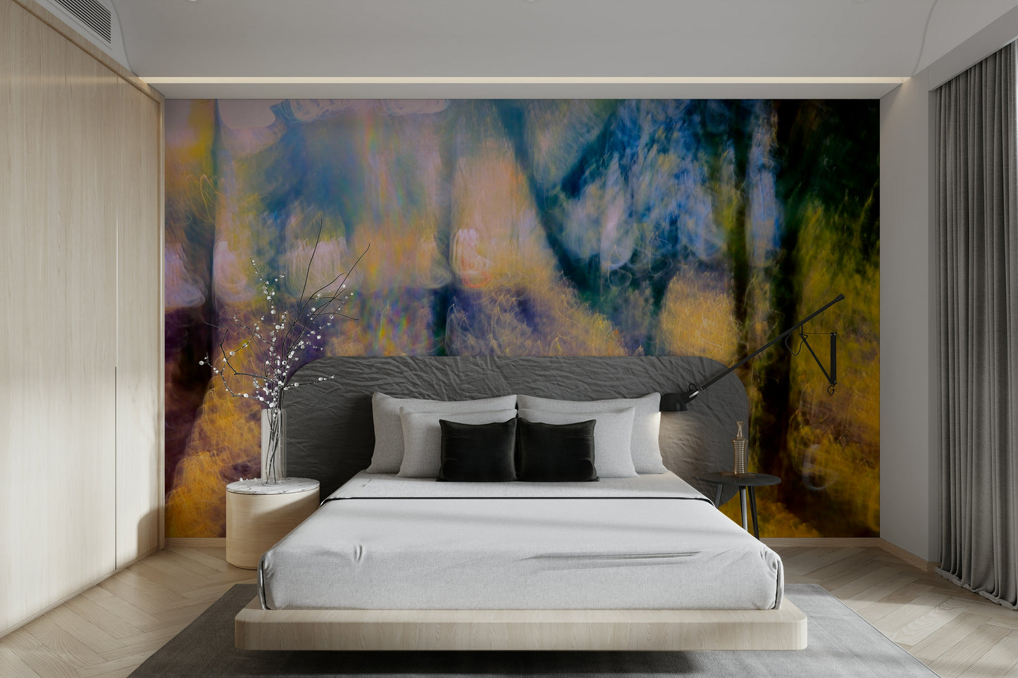 Blurred light in forest wall mural
