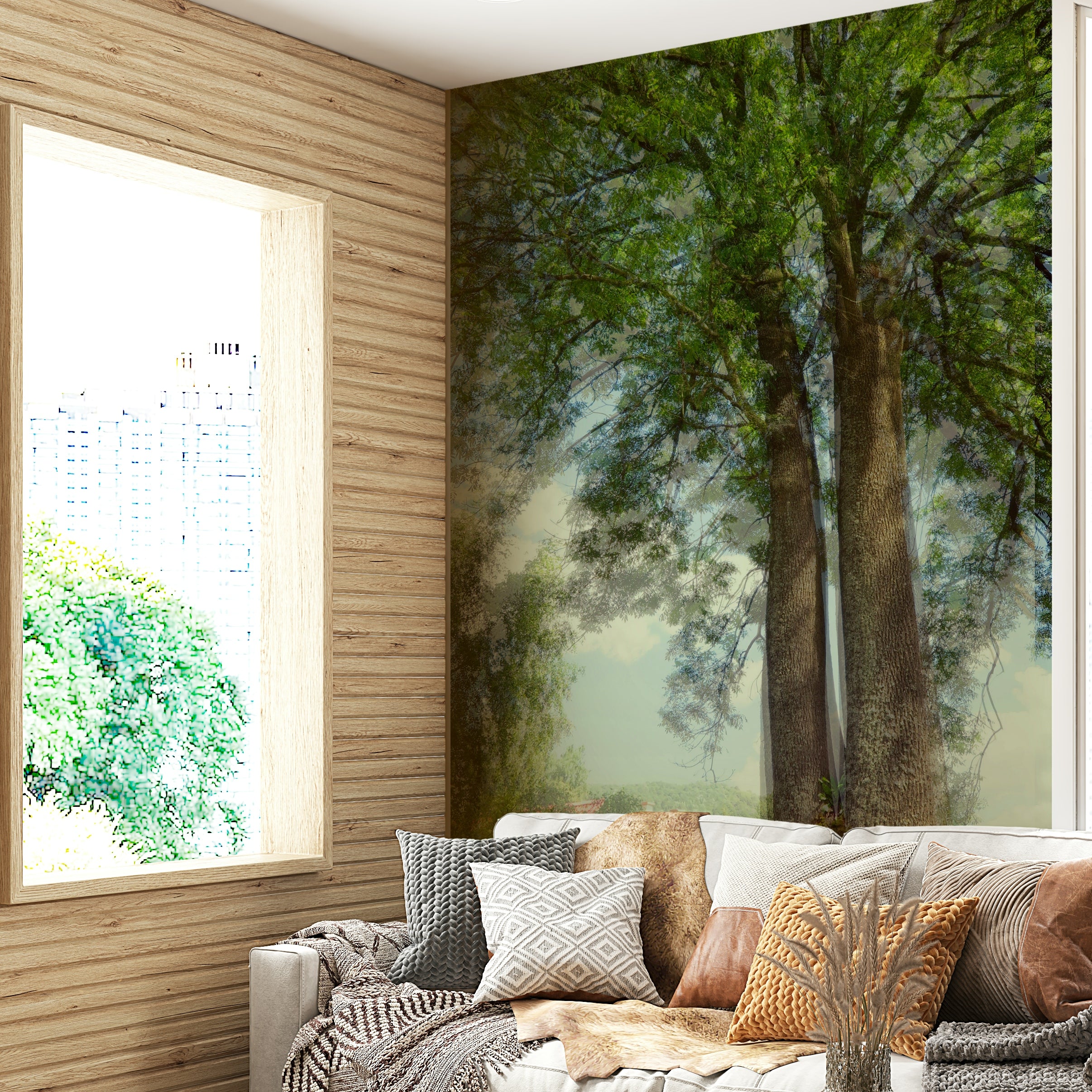 Soft green branches wall mural
