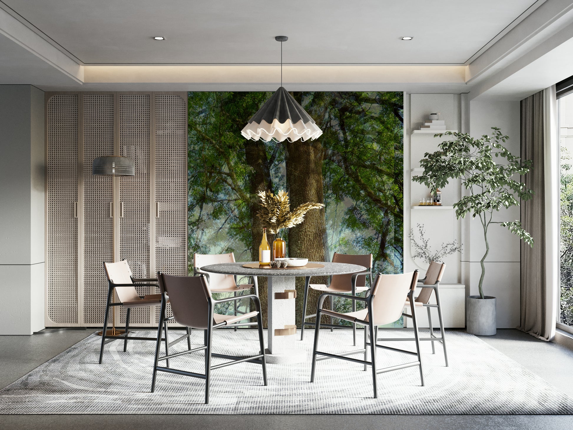 Peaceful leaf pattern mural wallpaper
