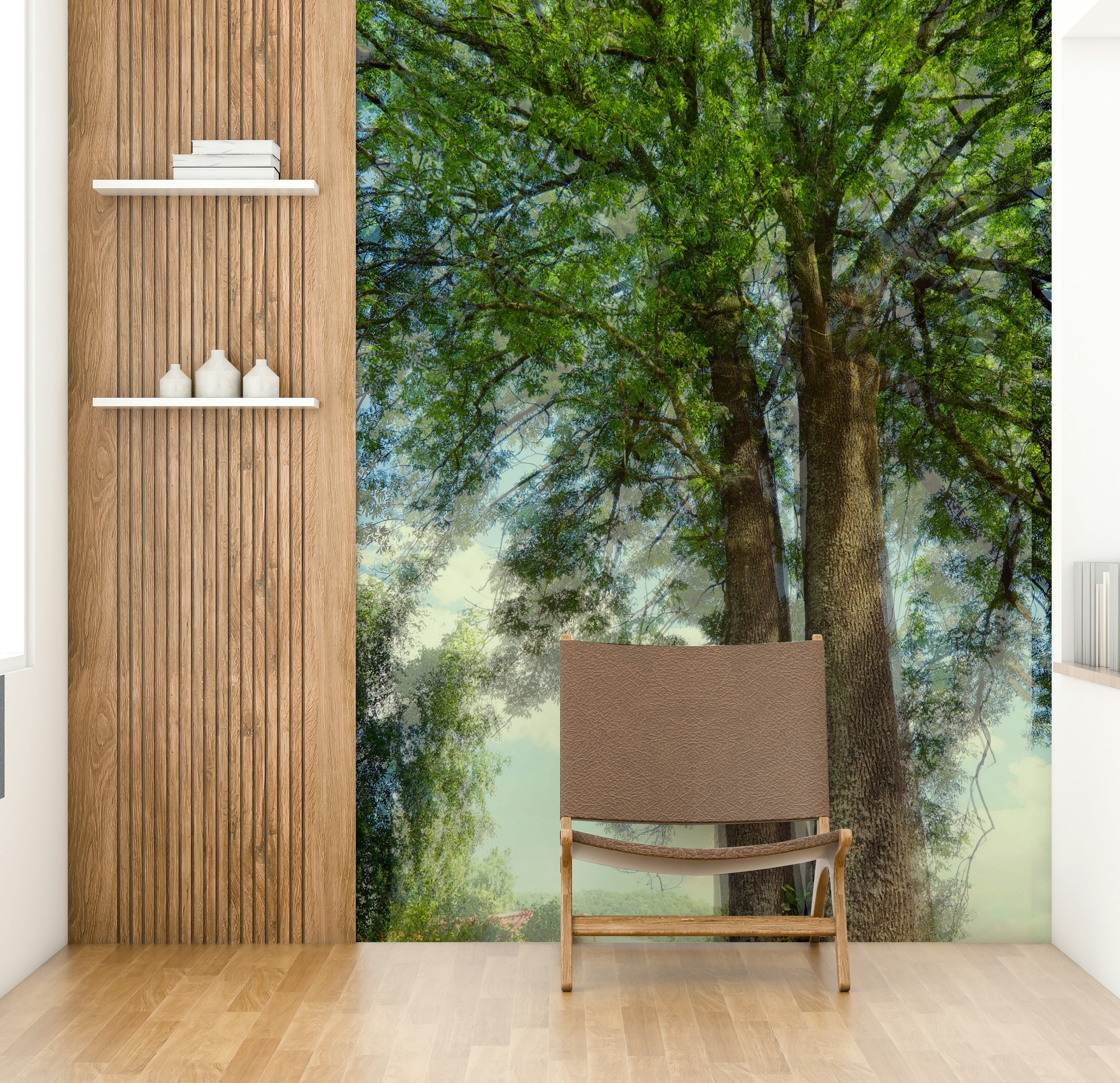 Upward view of foliage wall mural
