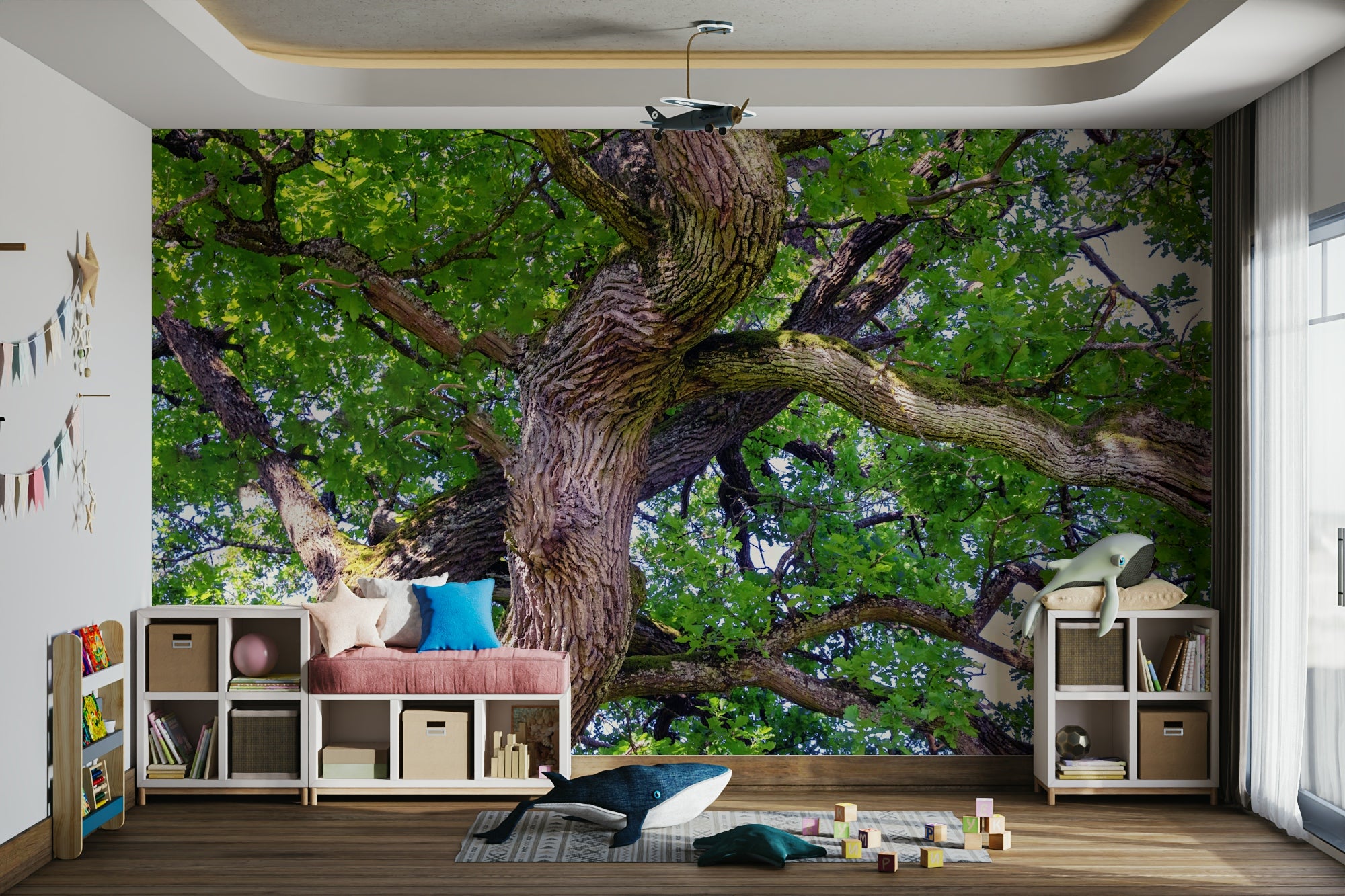 Green branches overhead wall mural
