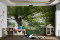 Foliage wall mural with gentle tones
