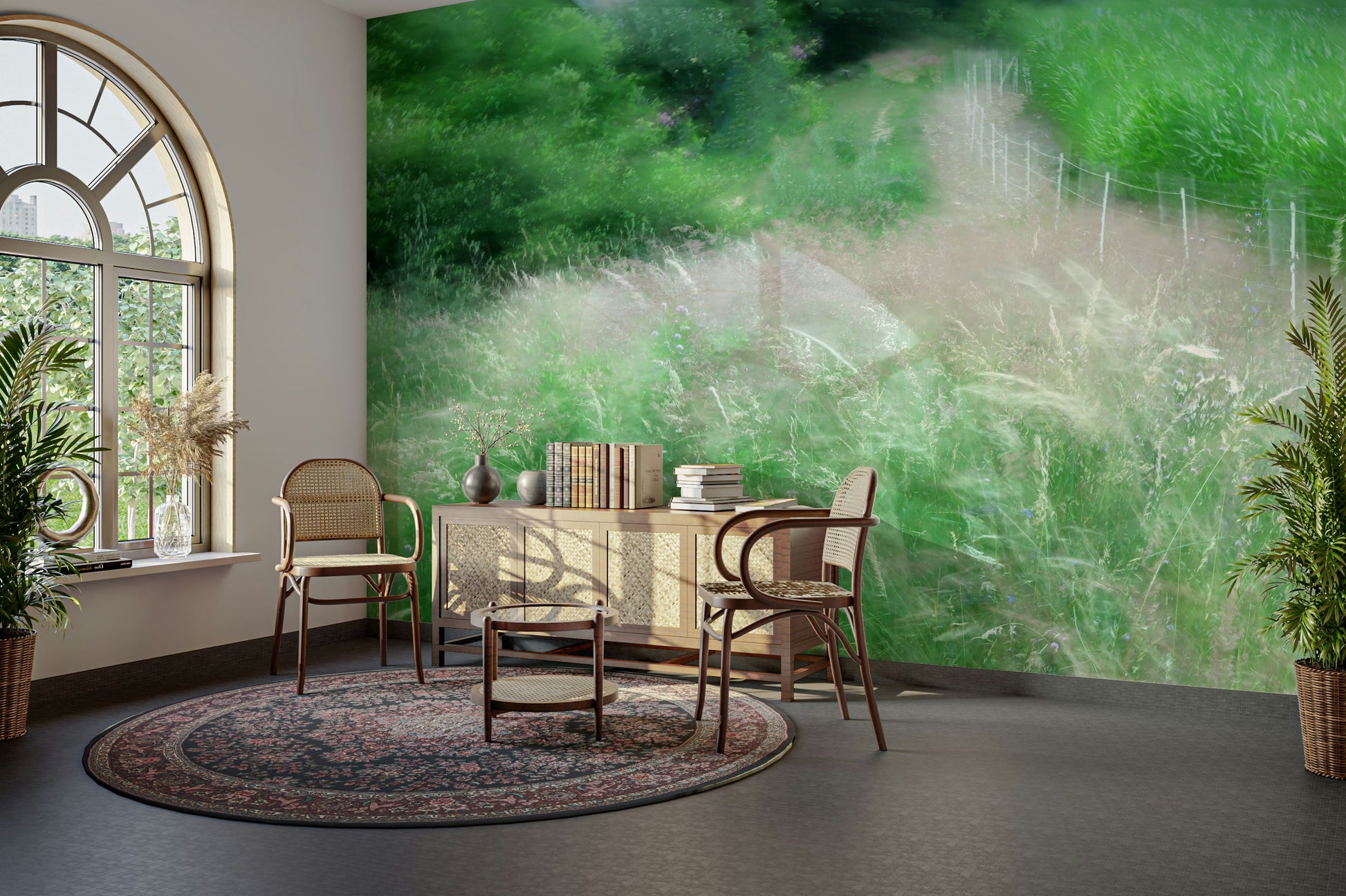 Blurry forest trail wallpaper design
