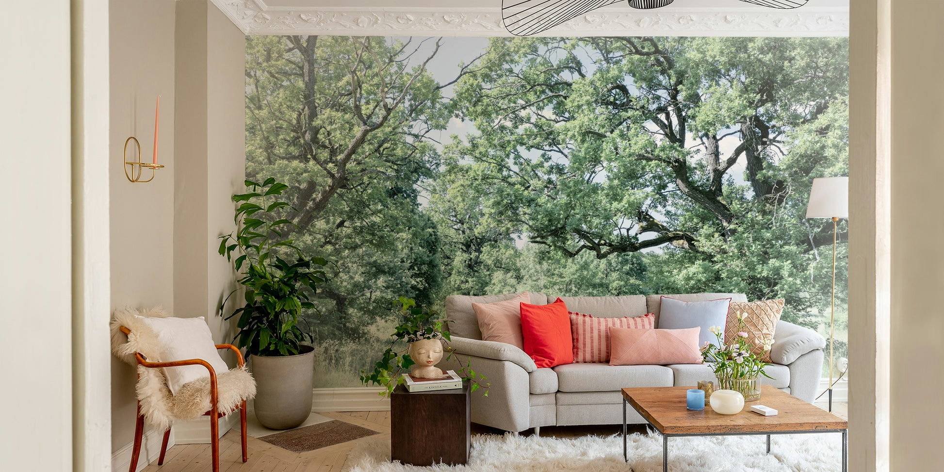 Green landscape wall mural design
