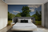 Lush green nature scene mural
