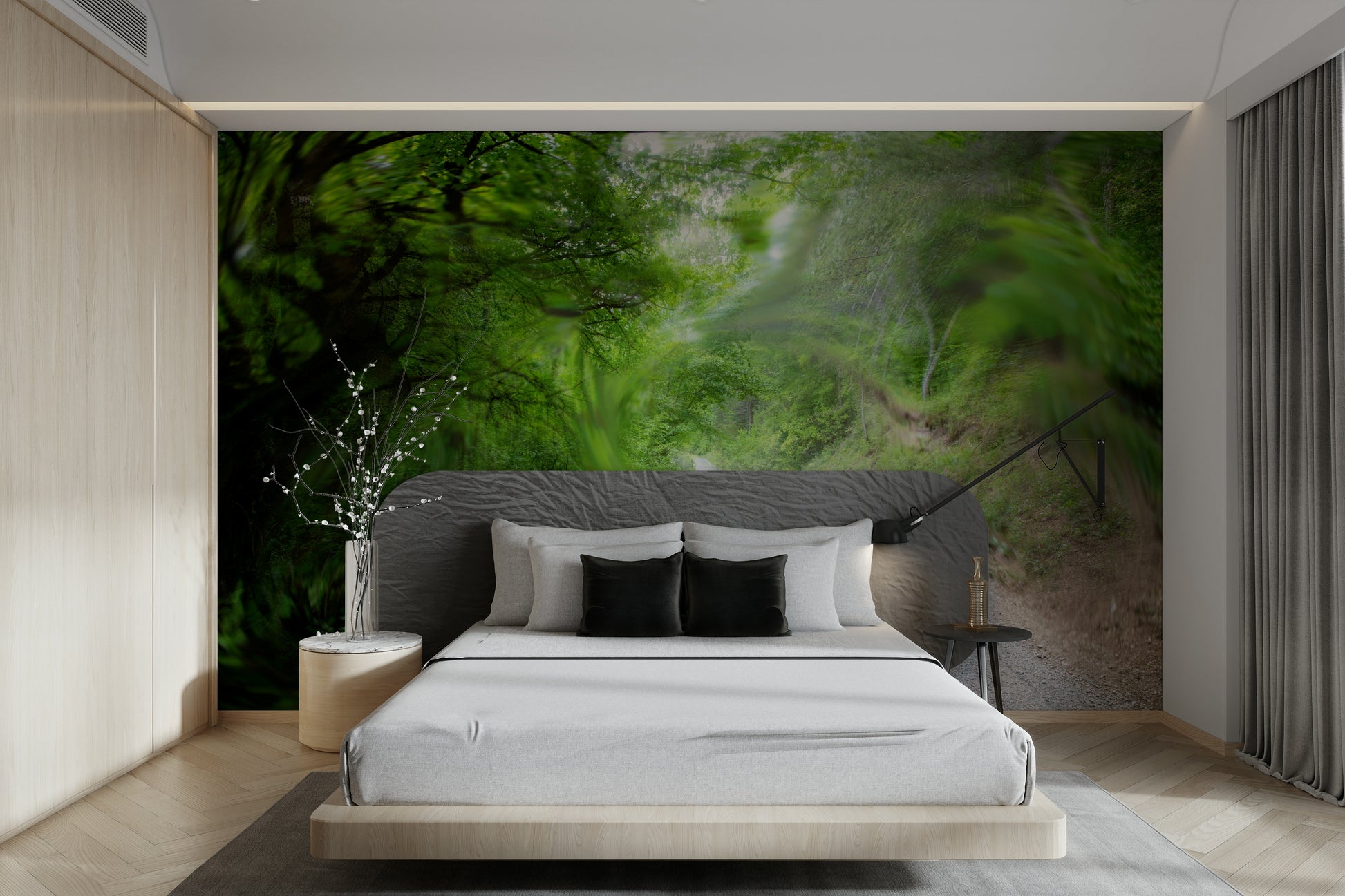 Serene winding path wall design
