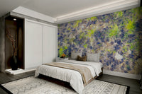 The mural is installed on a feature wall in a minimalist room.


