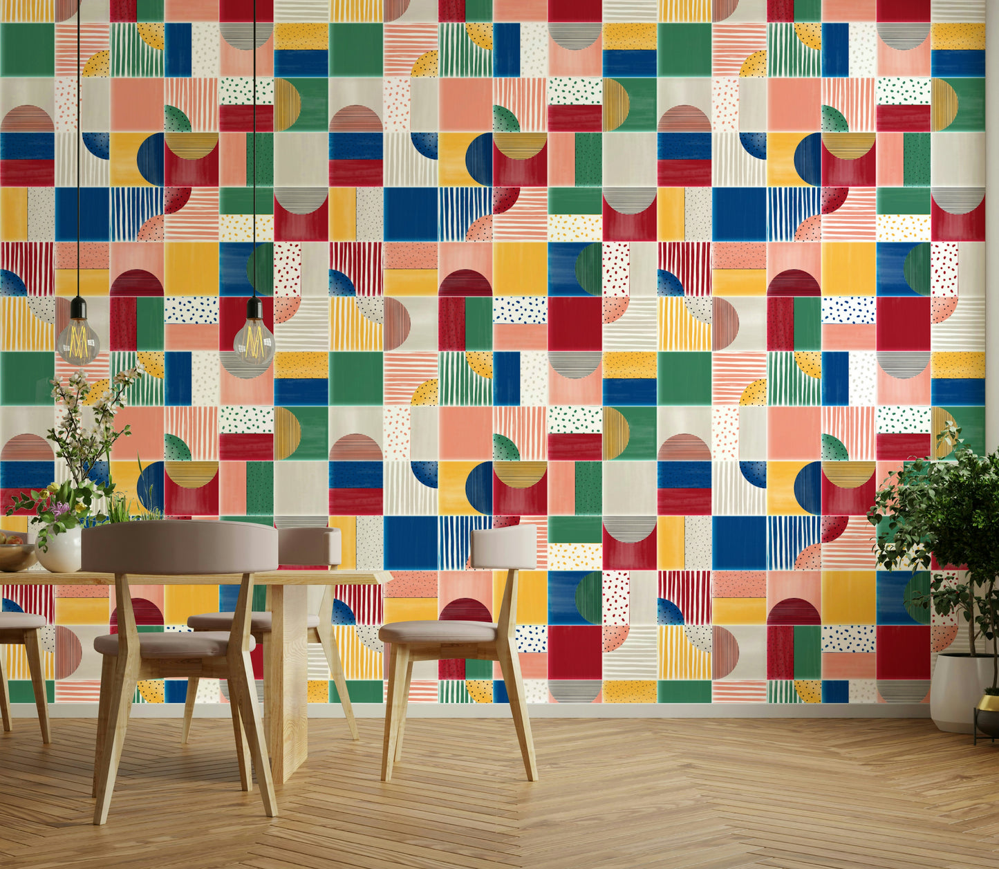 Lively pattern mural for creative rooms
