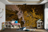 Golden foliage mural wallpaper
