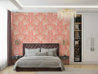 Eucalyptus Floral Botanical Cottage Blush on Apricot Orange Wallpaper.


