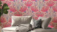 Eucalyptus Floral Botanical Lavender Red Fuchsia Pink Wallpaper.

