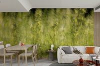 Softly blurred green field stretching into the distance on a wall.

