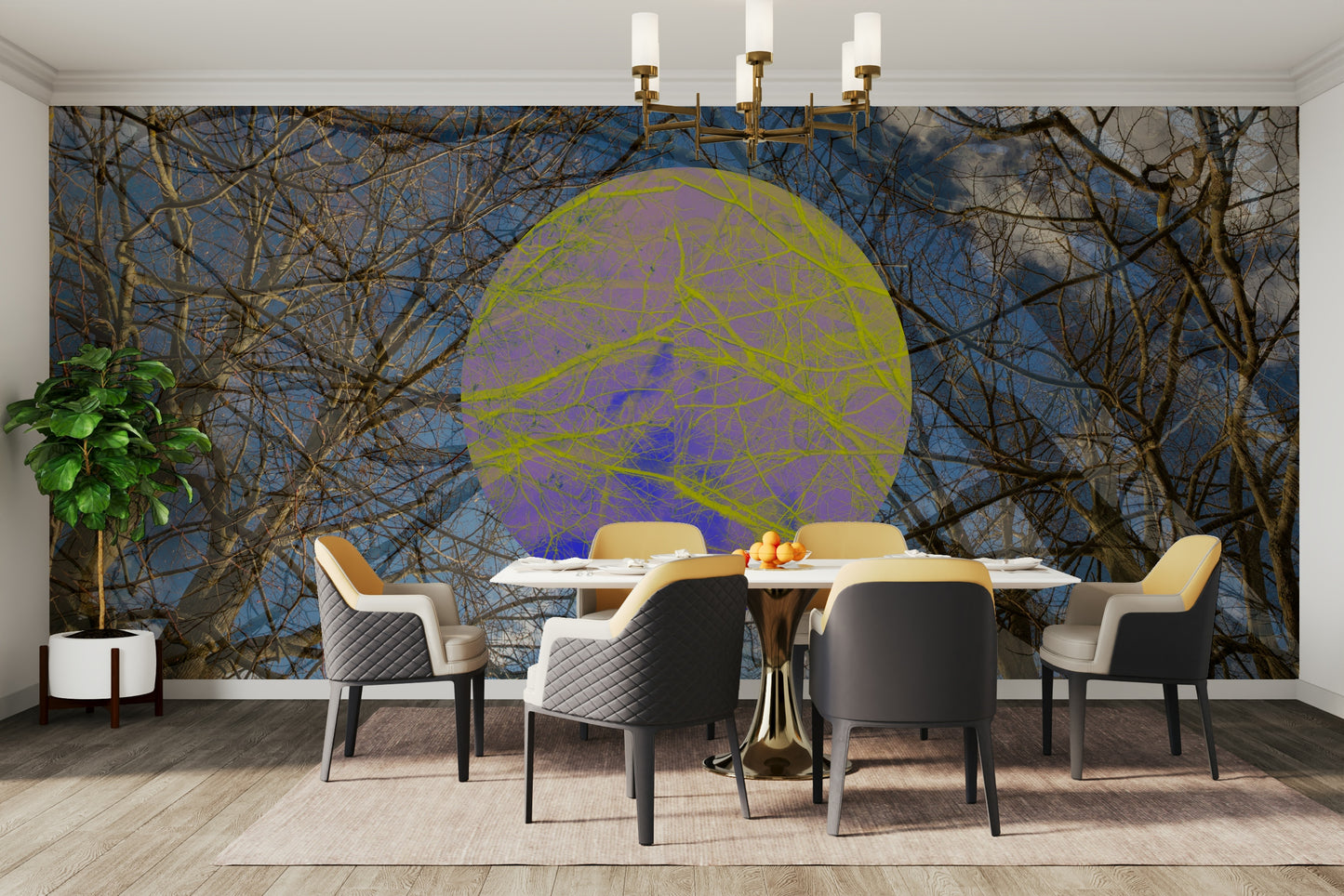 Tree overlay with colorful circle mural
