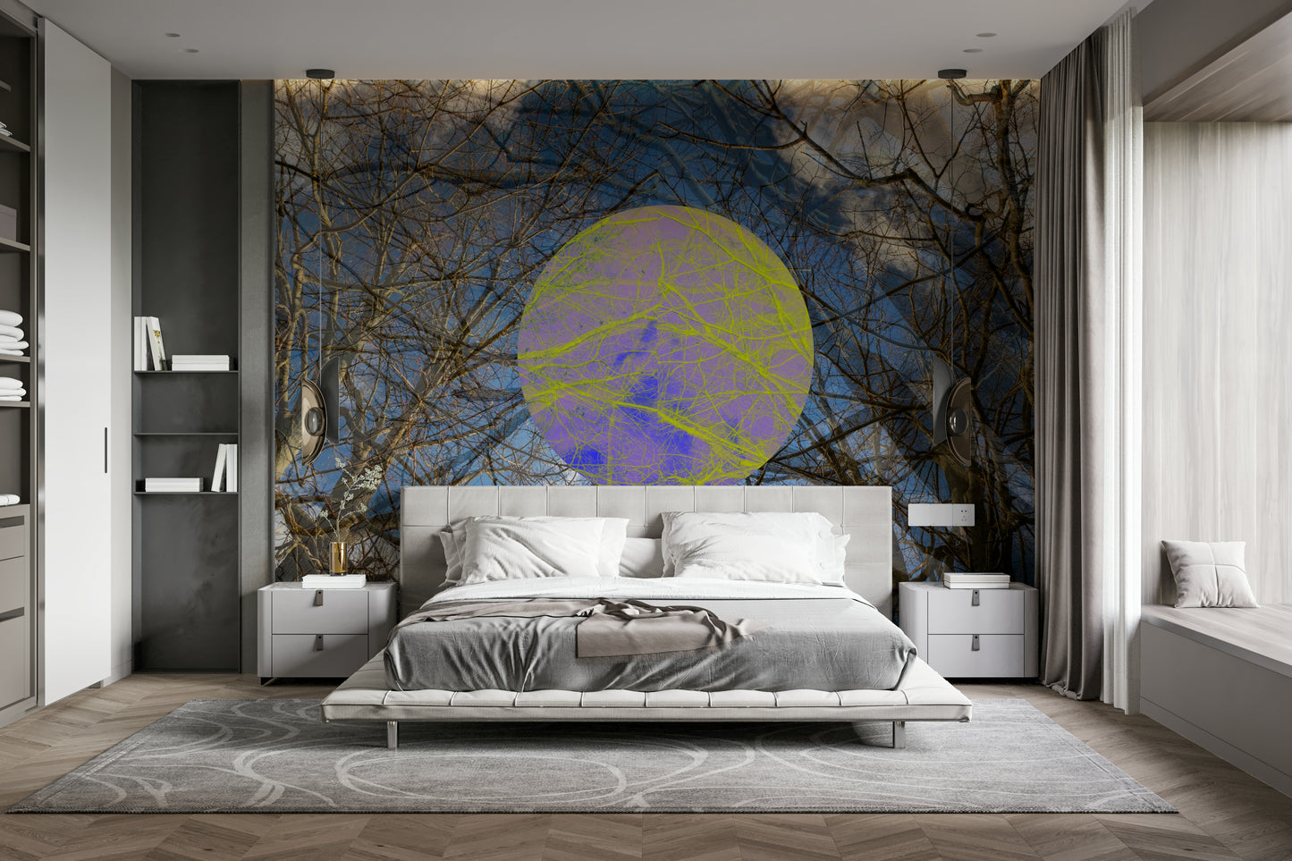 Colorful tree mural for interiors
