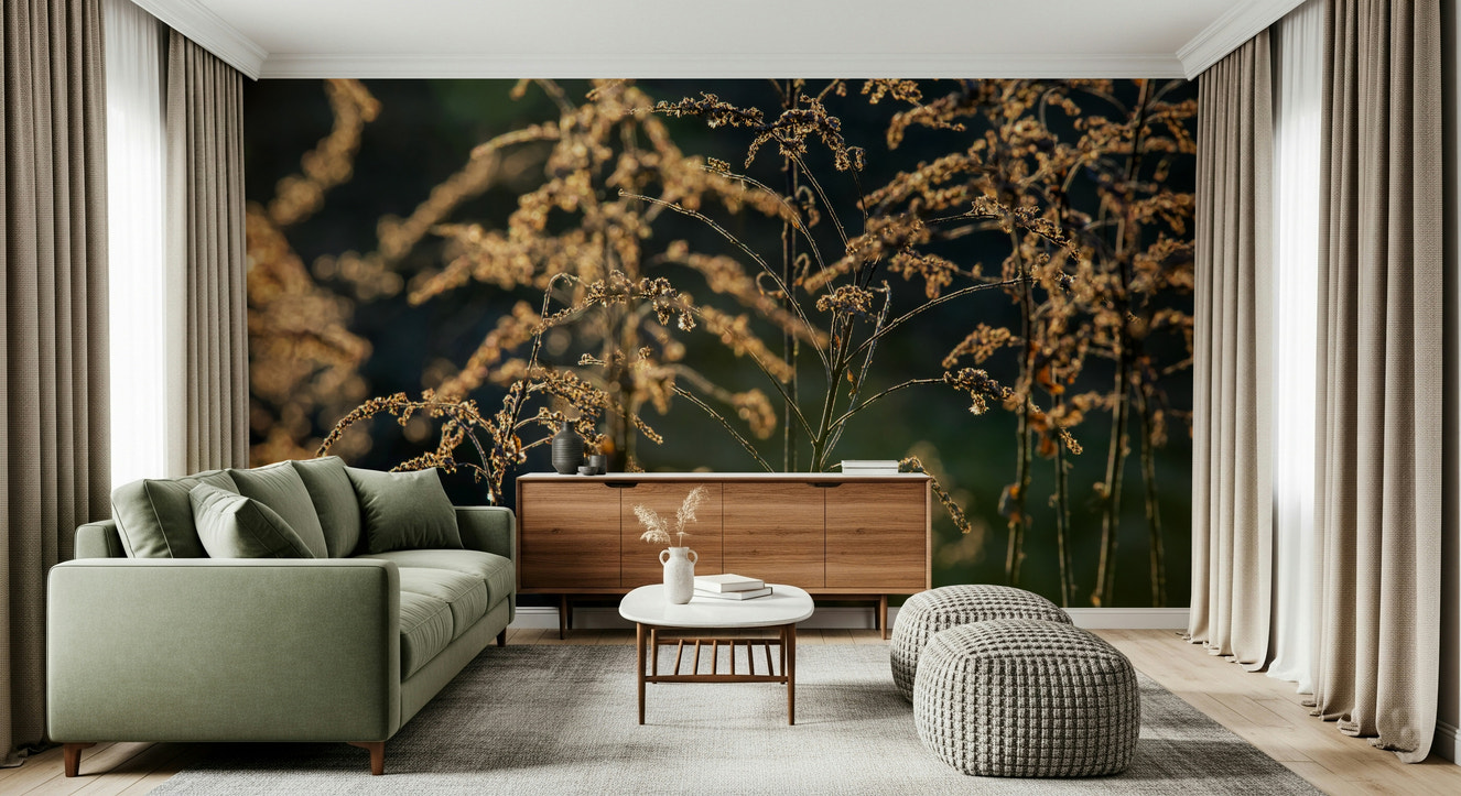 Golden Hour Serenity: Nature's Delicate Flora Photography Wall Mural