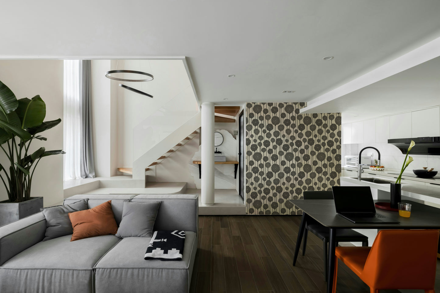 Vintage floral pattern in black and white.

