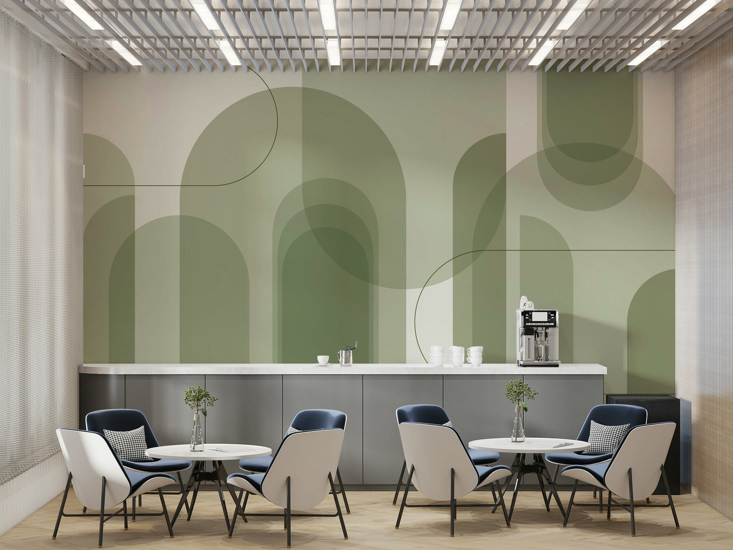 Soft, muted green color palette.

