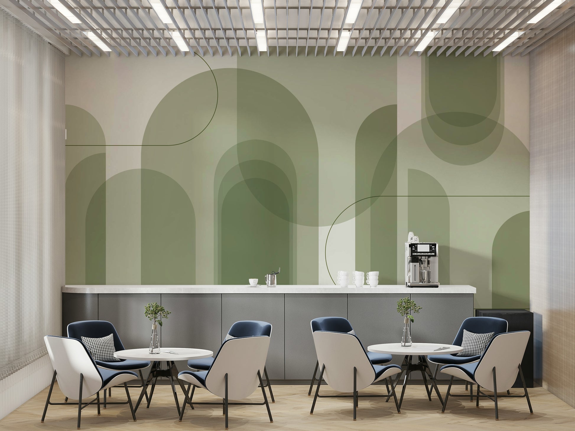 Soft, muted green color palette.

