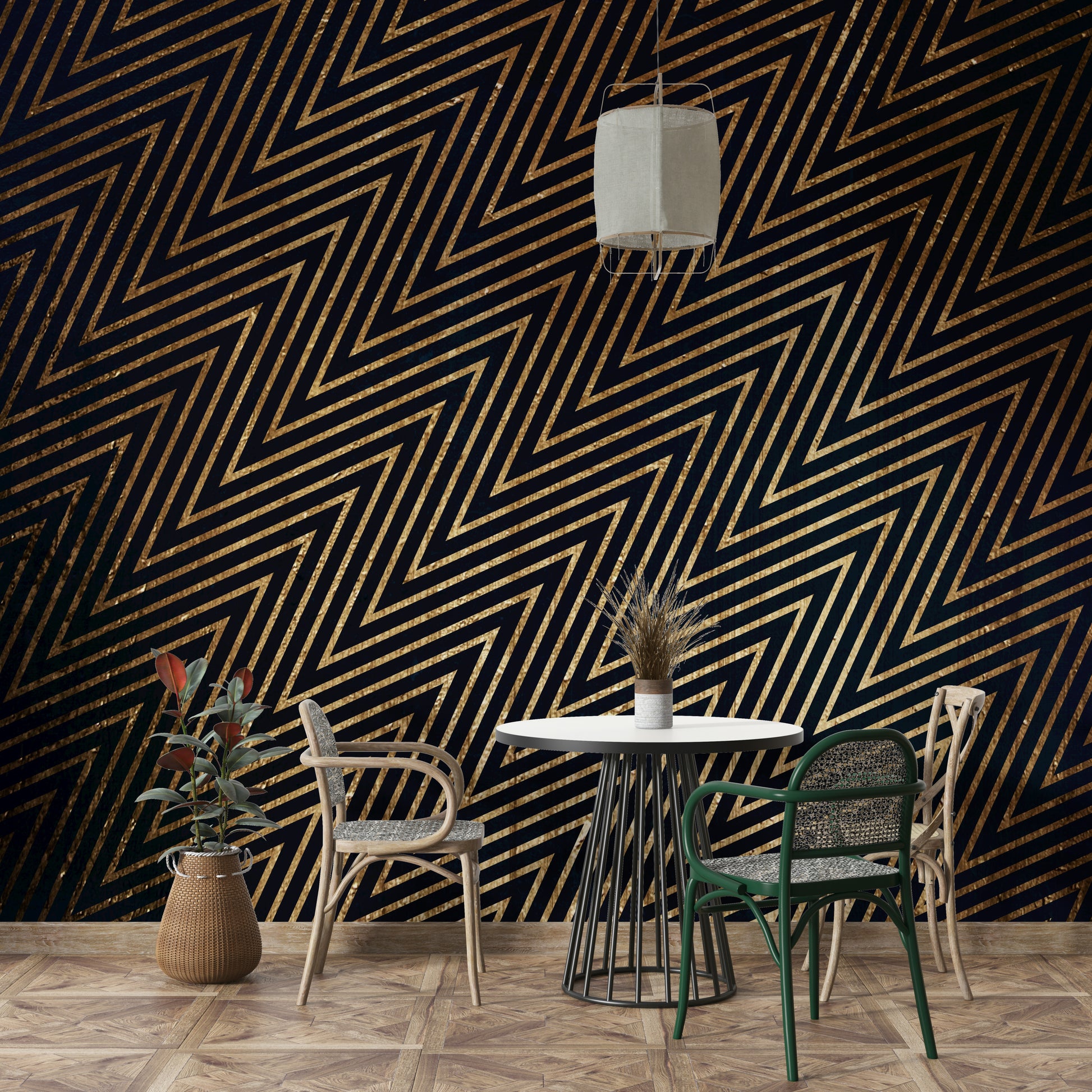 Wall covering evoking a sense of nighttime magic.
