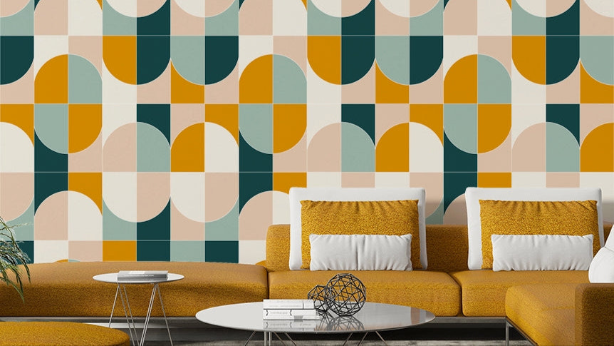 BOLD GEO TILES 01 Wallpaper on a wall.

