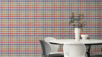 Hand-Painted Colorful Checkered Watercolor Rainbow Gingham Plaid Wallpaper.

