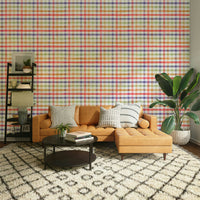Multi-colored gingham check pattern for home decor.

