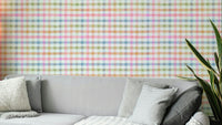 Soft Hand-Painted Pastel Gingham Plaid Checkered Wallpaper.

