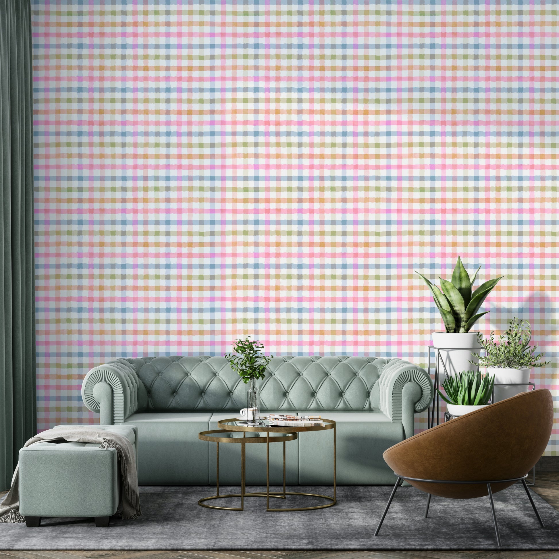 Gentle pastel colors in a gingham pattern.

