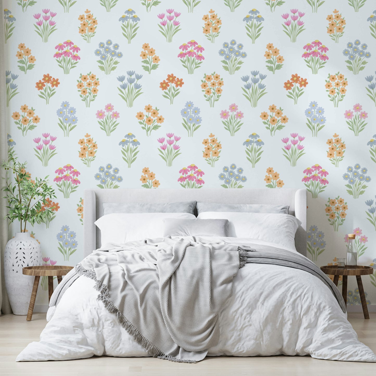 Charming and playful floral design for walls.

