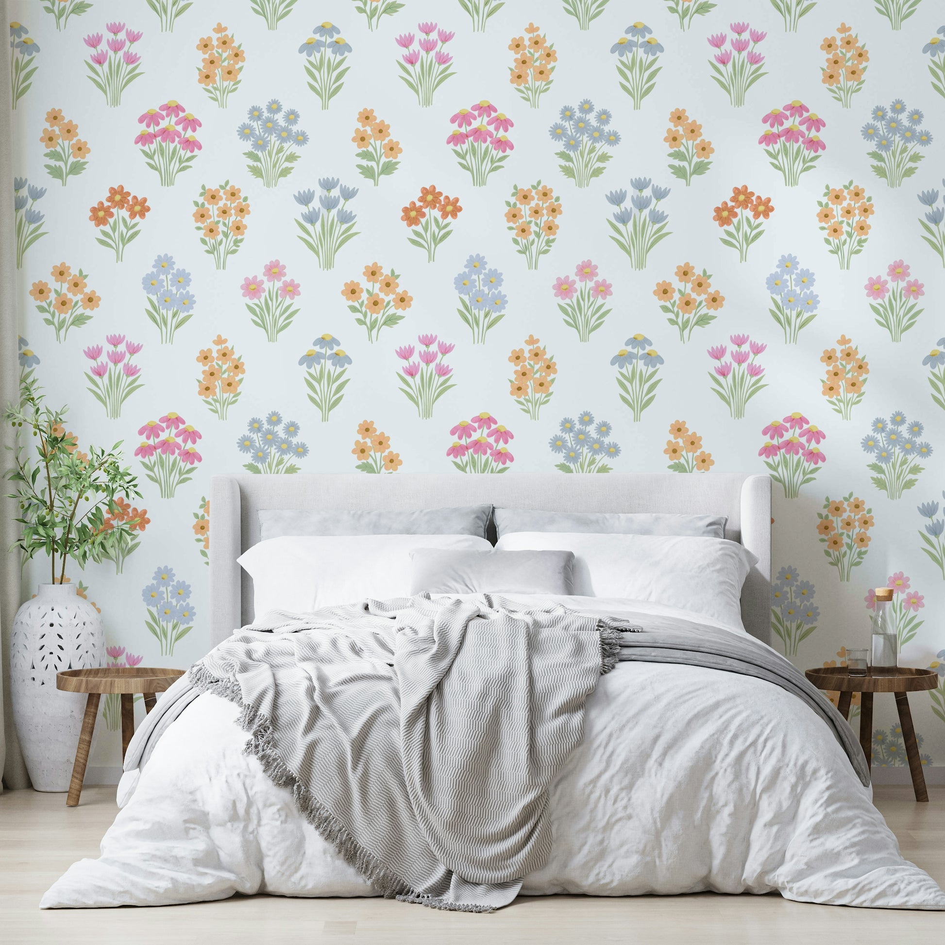 Charming and playful floral design for walls.


