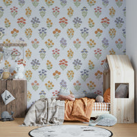 Soft pastel colors in a floral wallpaper design.

