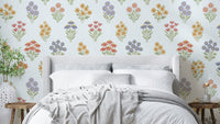 Delicate Hand-Drawn Pastel Floral Meadow Wildflowers Wallpaper.

