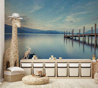 Distant mountains or serene sky reflected.

