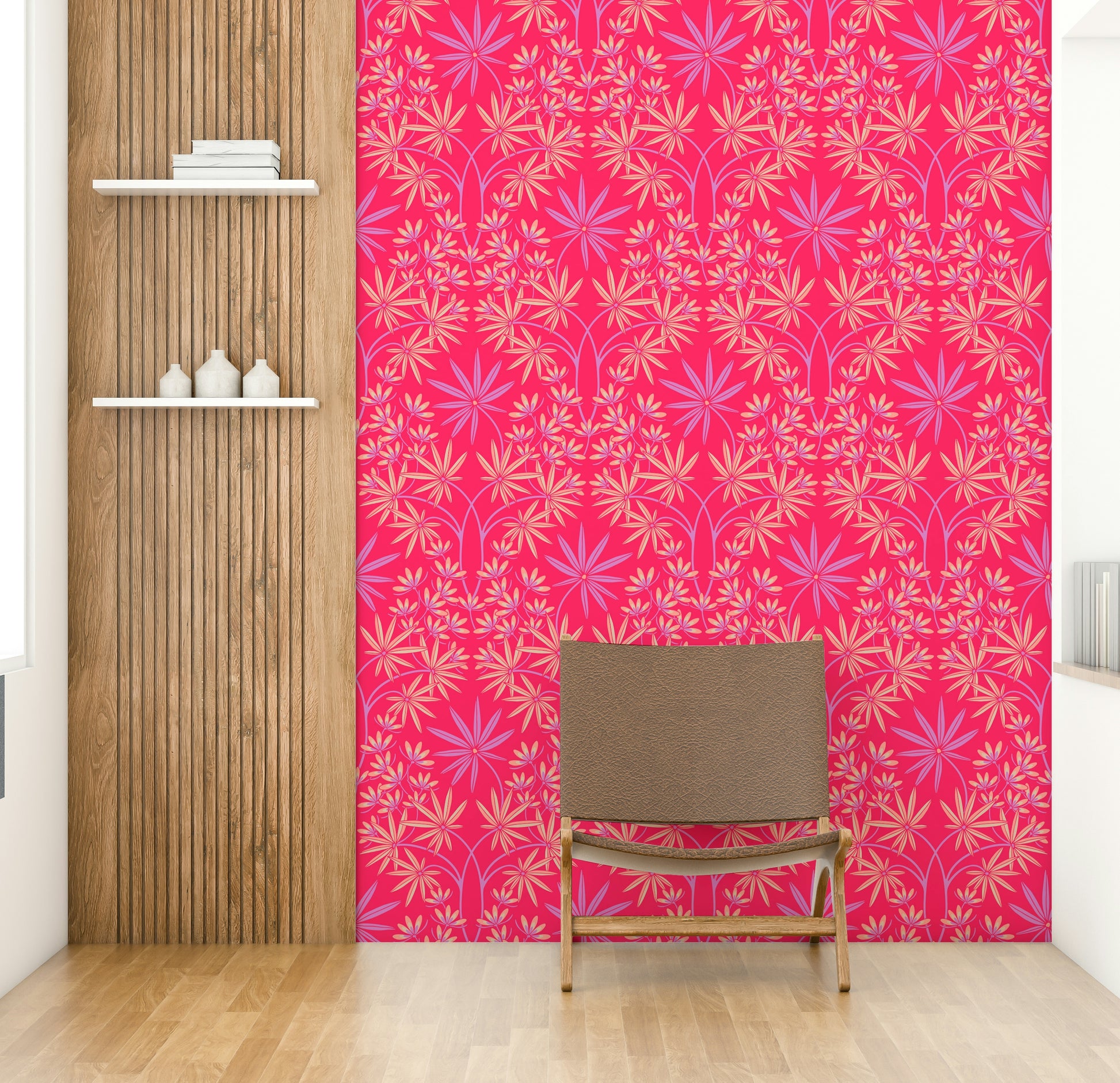 Floral damask pattern wallpaper.

