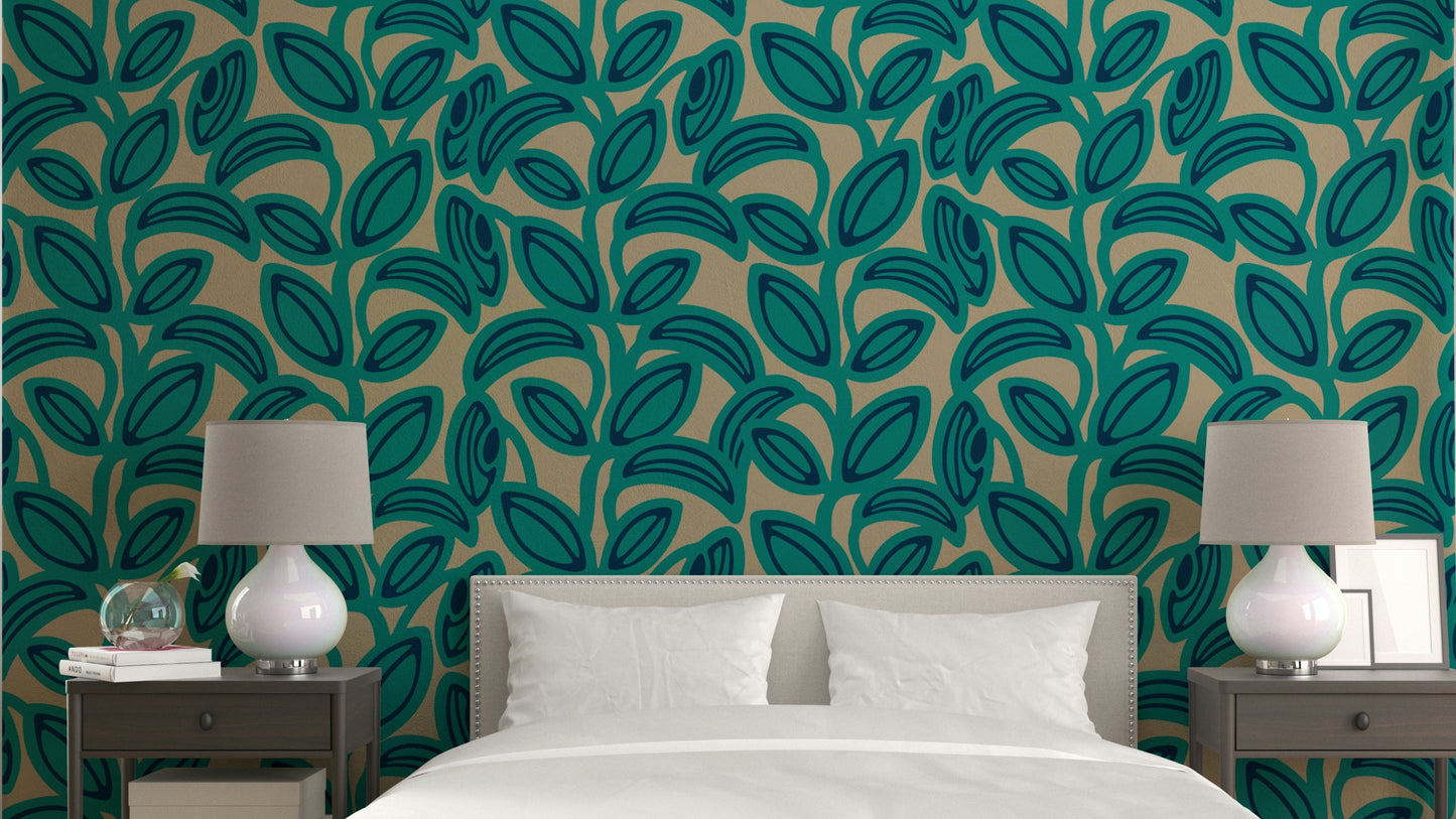 Groovy retro mid-century leaves pattern.

